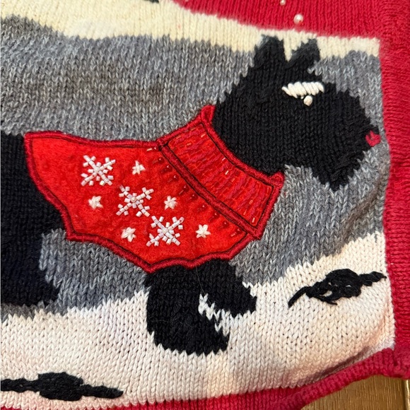 Vintage Scottie Dog Christmas Sweater Vest – Red Knit Holiday Grandma Core - Picture 2 of 5